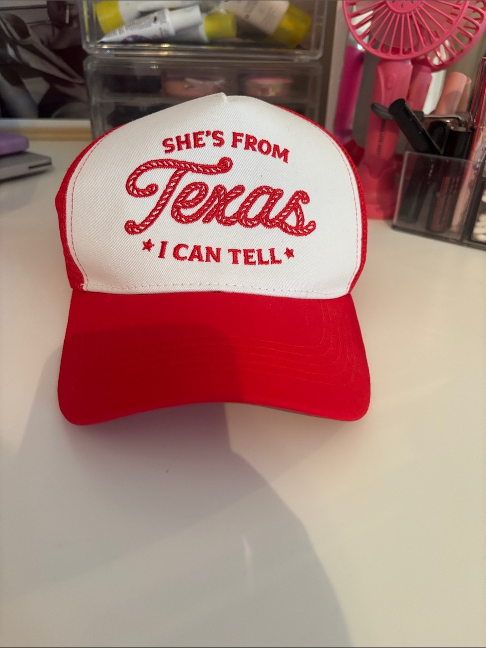She's From Texas Red & White Trucker Hat